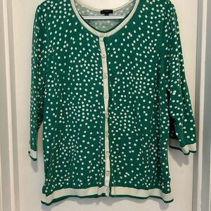 Talbots Stylish Green Polka Dot Cardigan